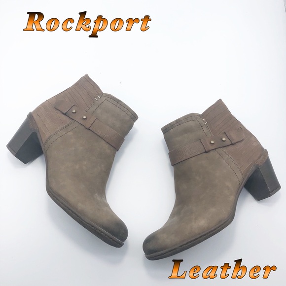 Rockport Shoes - Rockport Aged Leather Taupe Buckle Booties 7
